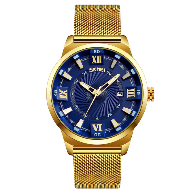 SKMEI 9166 Men's 30 Meters Waterproof 304 Steel Band Quartz Watch - Blue