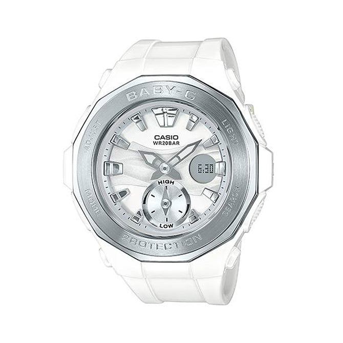 Casio Baby-G BGA-220-7A 200 Meters Water Resistance LED Light Glamping Series Watch - White + Sliver