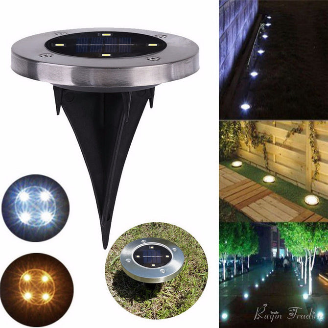 Outdoor 4-LED Solar Light Ground Water-resistant Path Garden Landscape Lighting Yard Driveway Lawn Pond Pool Pathway Night Lamp