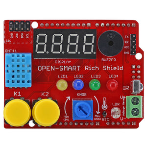 OPEN-SMART Rich Shield with Infrared Receiver LED Buzzer Button DHT11 Light Sensor Temperature Sensor Module for Arduino