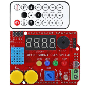 OPEN-SMART Rich Shield + IR Remote Control with Infrared Receiver LED Buzzer Button Light Sensor Temperature Sensor for Arduino