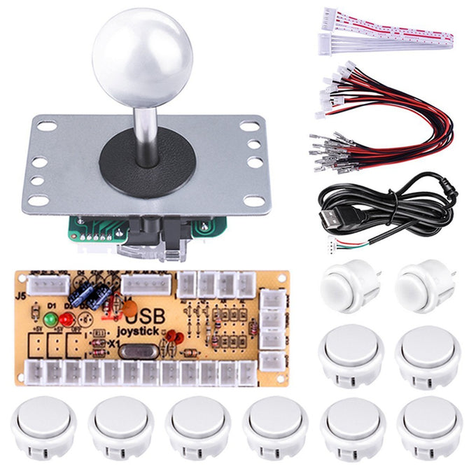 DIY Arcade Game Button and Joystick Controller Kit for Rapsberry Pi and Windows - White