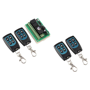 12V Remote Control Switch Receiver with 4Pcs Mini Waterproof Uiltra-Thin 4-Key Transimitters