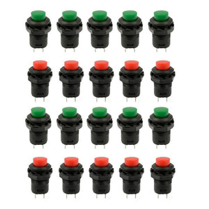 YENISEI Green & Red Cap SPST Latching Type Push Button OFF-ON Switch (20 PCS)