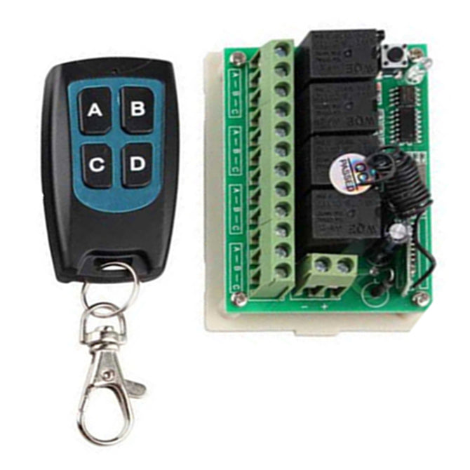 12V 433MHZ Remote Control Switch Receiver with Mini Waterproof Ultra-Thin 4-Key Transimitter