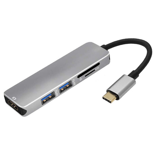 Cwxuan Type-C to 4K HDMI & USB 3.0 Hub & TF SD Card Reader Adapter - Grey