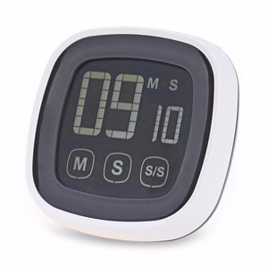 Antique Style Plastic Touch Screen Kitchen Timer Buzzer Alarm Stopwatch with LED Backlight and Digital LCD Display for Night Use Grey