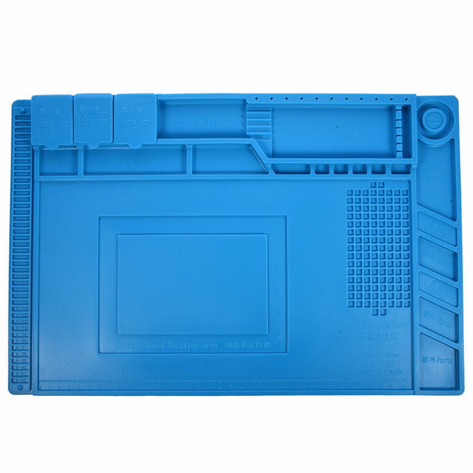 S-160 45x30cm Heat Insulation Silicone Pad Desk Mat Maintenance Platform with Magnetic Section for BGA Soldering Repair Station blue