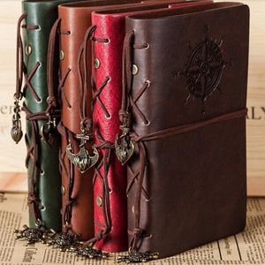Spiral Notebook, Diary Notepad Vintage Pirate Anchors PU Leather Note Book, Replaceable Stationery Gift Traveler Journal Large 165x235mm/Blue
