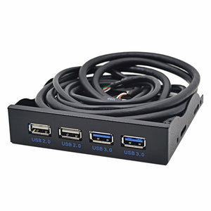 CHIPAL USB 2.0 USB 3.0 4 Ports Front Panel HUB Splitter Internal Combo Bracket Adapter for Desktop 3.5 Inches Floppy Bay Black