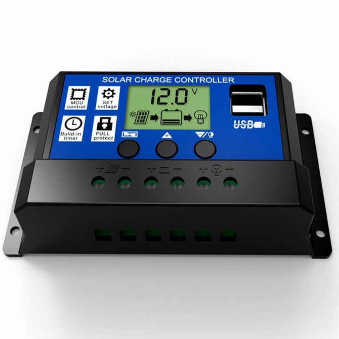 12V 24V Intelligence Solar Cell Panel Battery Charge Controller Regulator with 5V Dual USB Port, LCD Display 30A