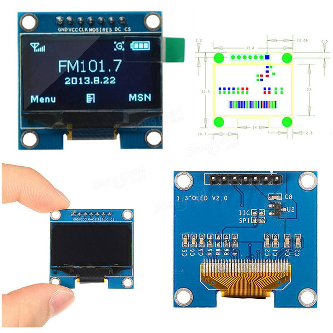 Produino 1.3" SSH1106 SPI I2C IIC 128X64 Blue OLED LCD LED Display Module Board 7 Pin for Arduino