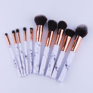 10Pcs/Set Professional Makeup Brushes w/ Marbling Handle, Eye Shadow Eyebrow Lip Eye Make Up Brush Comestic Tool Kit White + Gold