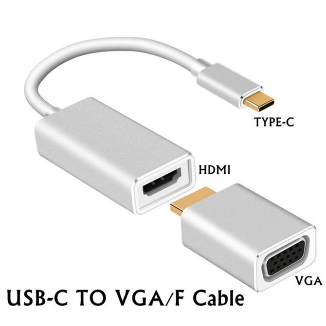 Portable 3-in-1 USB 3.1 Type-C to HDMI / VGA Adapter - Silver