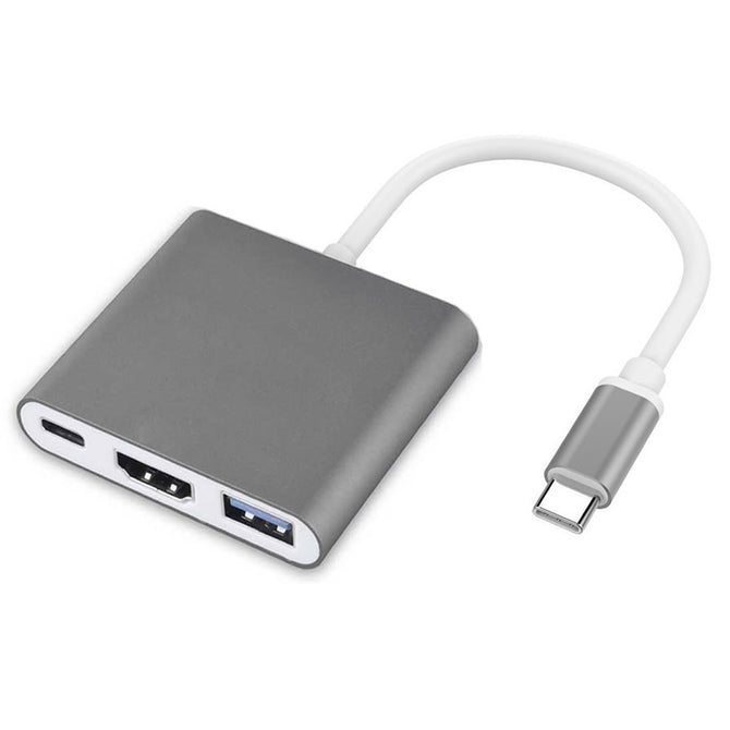 Cwxuan USB 3.1 Type-C Multiport Male to HDMI / USB 3.0 / Type-C HUB Charger Adapter - Grey