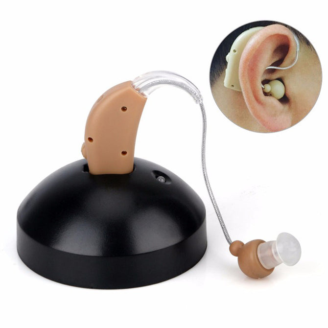 BSTUO Mini Rechargeable In-ear Hearing Aid, BTE Sound Amplifier - Light Brown (US Plug)