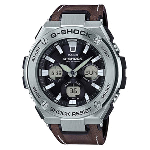 Casio G-Shock GST-S130L-1A Tough Leather Watch - Silver + Dark Brown