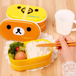 2-Layer Cartoon Rilakkuma Lunchbox Bento Lunch Container Food Container Japanese Style Plastic Lunch Storage Box brown bear