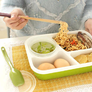 4-Cell Healthy Plastic Food Container, 1000ML Multifunctional Adults Lady Kids Lunchbox, Microwaveable Lunch Bento Box Green