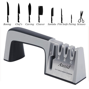 4-in-1 Knife Sharpener Diamond Coated & Fine Ceramic Rod Knife Shears and Scissors Sharpening System Stainless Steel Blades Black