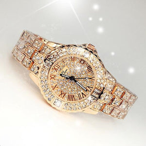 Chic Fashion Rhinestone Crystal Dial Women Lady Dress Watch, Diamond Luxury Bracelet Quartz Wristwatch rose gold