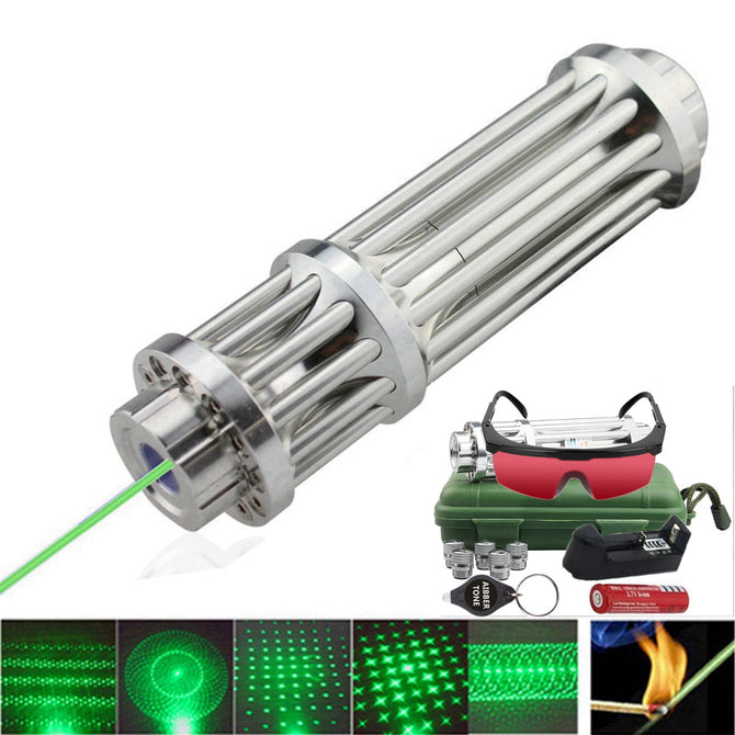 AIBBER TONE High Power Green 532nm Laser Pointer Pen, Military Zoomable Beam Focus Burning Matches Complete Kit w/ Portable Box