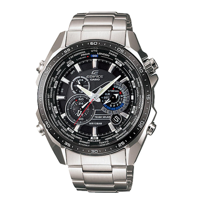 Casio Edifice EQS-500DB-1A1 Solar Powered,World Time,Chronograph,Alarm Men Watch - Silver + Black