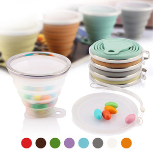 ME.FAM 270ml Stainless Steel Silicone Folding Cup with Lanyard / Dustproof Cover Lid, Outdoor Retractable Travel Coffee Cup