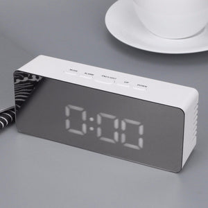 Multifunction LED Alarm Clock Digital Electronic LED Mirror Clock Temperature Snooze Large Display Home Decor Mirror Function Mirror Clock