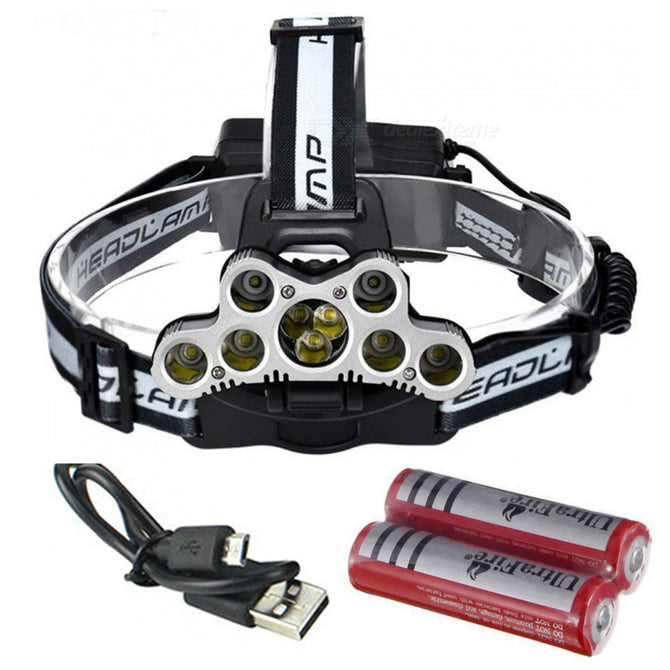 AIBBER TONE T6 Q5 9-LED USB Charging Head Light Headlamp Torch Flashlight with SOS Function for Outdoor Camping