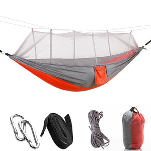 260 x 140cm Outdoors 210T Nylon Spinning Convenient Double Mosquito Net Hammock - Gray + Nacarat