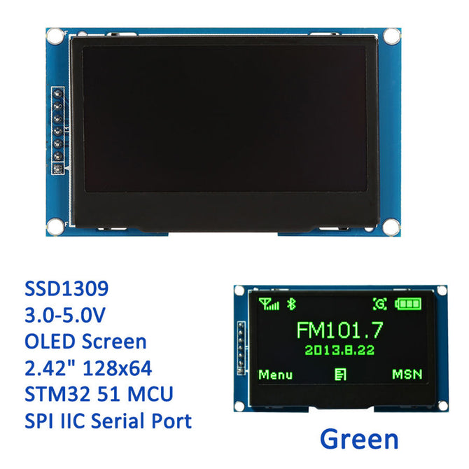 Produino 2.42'' OLED Green Screen 128x64 SSD1309 SPI IIC Serial 7Pin STM32 MCU TP for Arduino