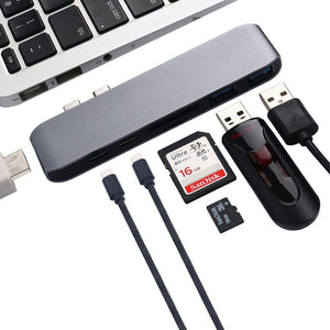 7-in-1 4K HD Dual Type-C HUB Adapter, USB-C to HDMI, SD / TF Card Reader with PD Charging - Gray