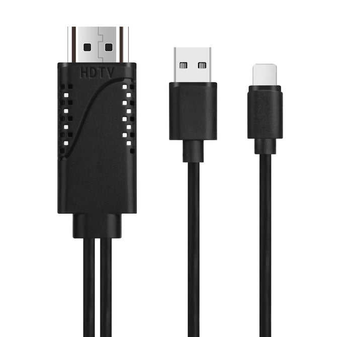 Aluminum HDMI USB Lightning High-Definition Video Conversion Cable for IPHONE 7, 8 - Black