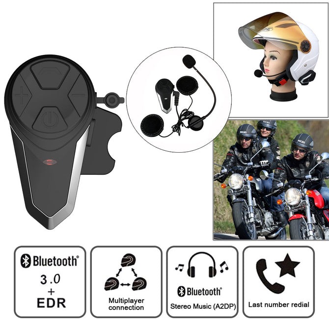 BT-S3 Motorcycle Helmet Bluetooth Intercom, 1000m Motorbike Interphone Headset - EU Plug
