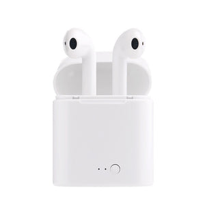 IP67 Waterproof Mini Wireless Bluetooth Music Headphones with Charging Box - White