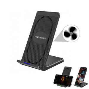 Cwxuan 10W Fast Wireless Charger Stand, Qi Charging Pad w/ Cooling Fan for Samsung / IPHONE 8 / IPHONE X - Black