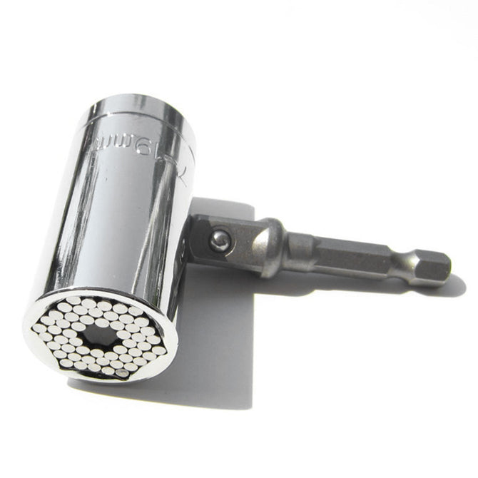 Multi-function Universal Steel Ratchet Socket Adapter 7-19mm Power Drill Adapter - Silver
