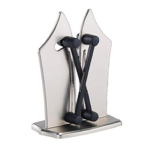 Bavarian Edge Kitchen Knife Sharpener Hones Polishes Serrated Beveled Standard Blades for Kitchen Knives - Silver