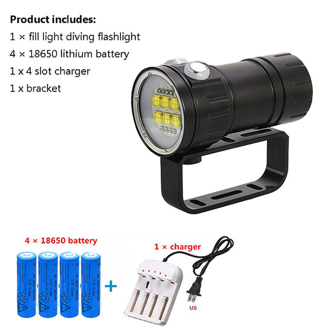 AIBBER TONE XHP70 P90 Red Blue Professional Photography Fill Light, 80m Powerful LED Diving Flashlight