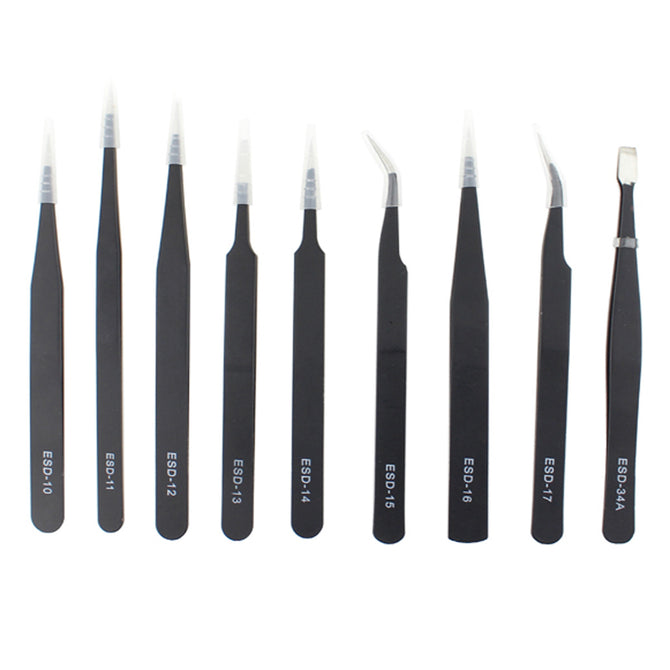 JIAFA JF-8118 9 in 1 Anti-static Precision Tweezers Set with Bag - Black