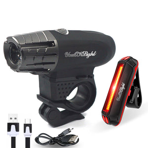 YouOKLight Waterproof Bike Light Set, USB Charging 4-Mode Super Bright Bicycle Headlight + LED Safety Tail Rear Light