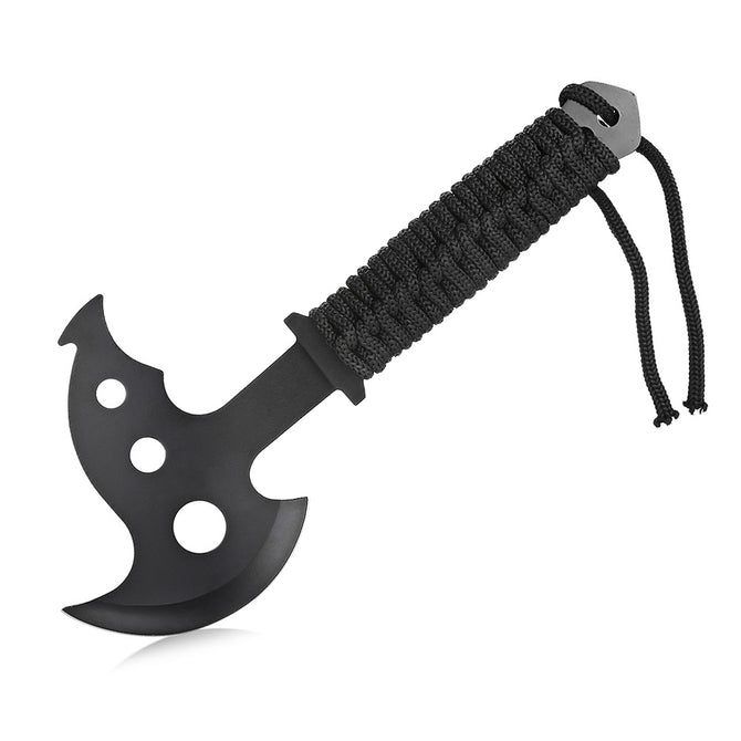 Multifunctional Outdoor Camping Axe with Military Rope on Handle - Black