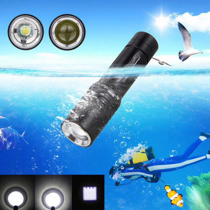 ZHAOYAO CREE XM L-T6 3-Mode LED Torch, Telescopic Focusing Diving Flashlight with 2 x 18650 Batteries + EU Charger