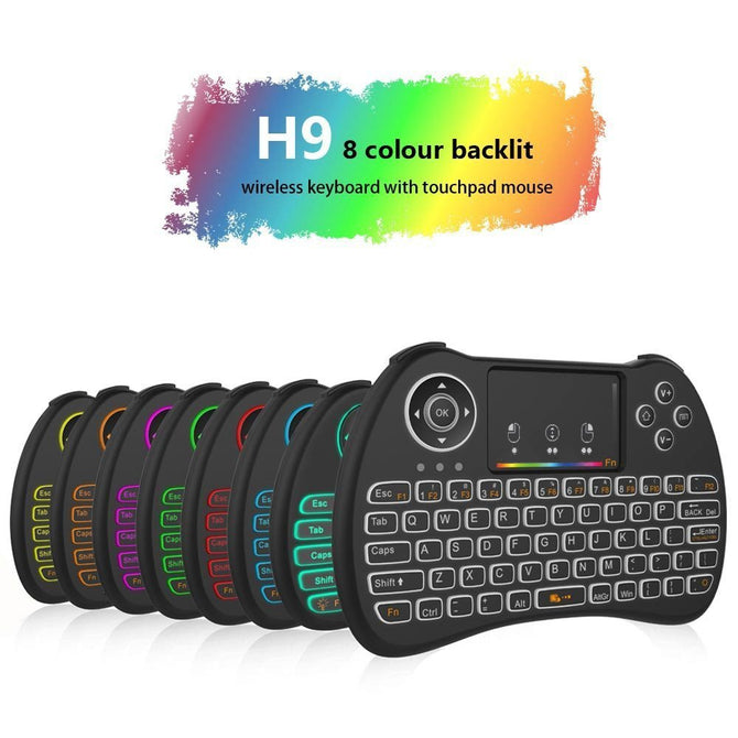Measy H9+ 2.4GHz Colorful Backlit Wireless Mini Keyboard, Handheld Remote with Touchpad Mouse