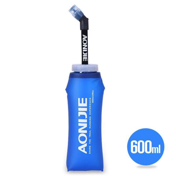 AONIJIE 600ML Folding Plastic TPU Soft Water Bottle Bag w/ Long Mouth Design for Running, Marathon, Sports - Blue