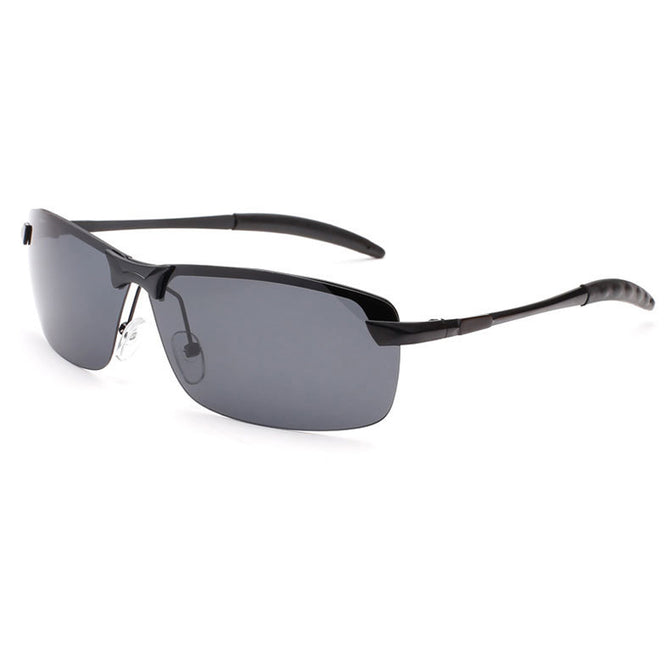Men's Fashion Polarized UV400 Protection Metal Frame PC Lens Sunglasses - Black + Grey