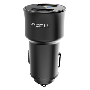 ROCK Car Charger Digital Display Dual USB Fast Charge Voltage Monitoring for IPHONE Samsung Huawei Xiaomi OPPO VIVO