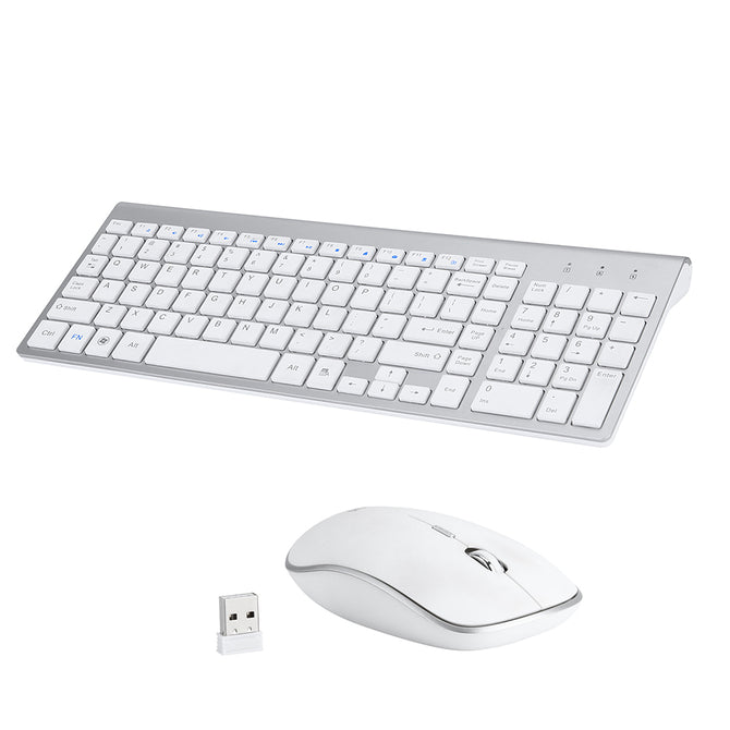 Full-size Whisper-quiet Compact Wireless Keyboard and Mouse Combo - White