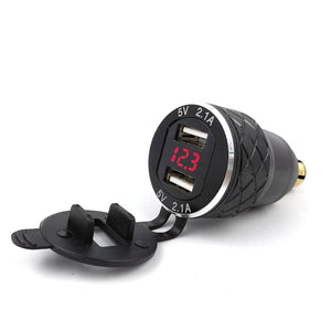 Eastor Aluminum Metal Shell Dual USB Charger w/ 4.2A Red Light Voltmeter for BMW Motorcycle - Black